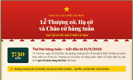 LỄ THƯỢNG CỜ, HẠ CỜ VÀ CHÀO CỜ HÀNG TUẦN TẠI CỘT CỜ HÀ NỘI Ở MŨI CÀ MAU
